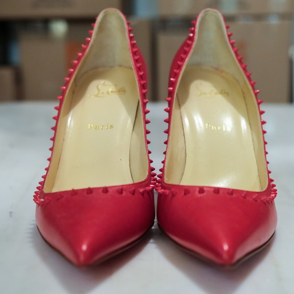 Christian Louboutin Pigalle Plato 120mm Red Leather Pumps with Stud Trim